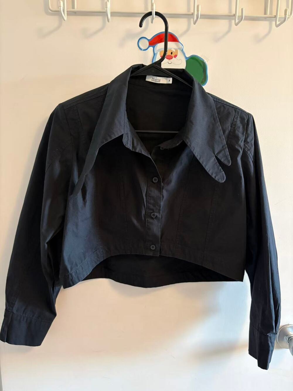 Black Cropped Jacket Long Sleeve Button Up Top Minimalist Chic Women's Size M